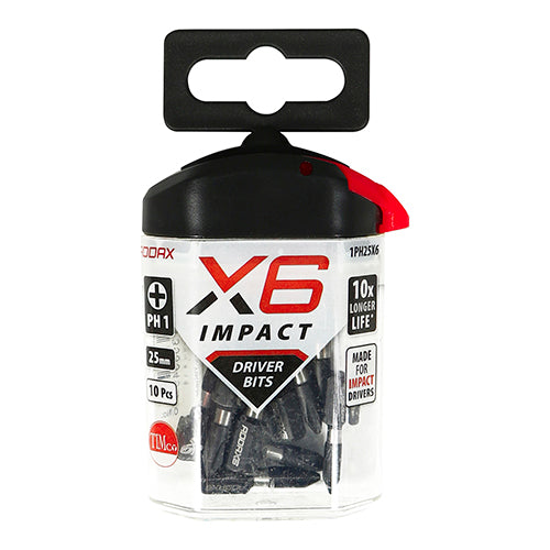 This is an image of Timco - Impact Driver Bits - PH No.1 x 25 (10 Pieces Handy Bit Pack) 1PH25X6