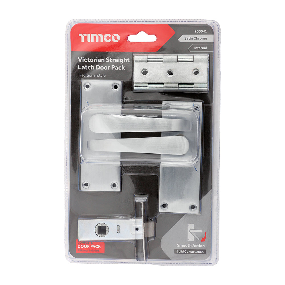 This is an image of Timco - Victorian Straight Latch Door Pack - Satin Chrome Mixed (1 Each Blister Pack) 200041