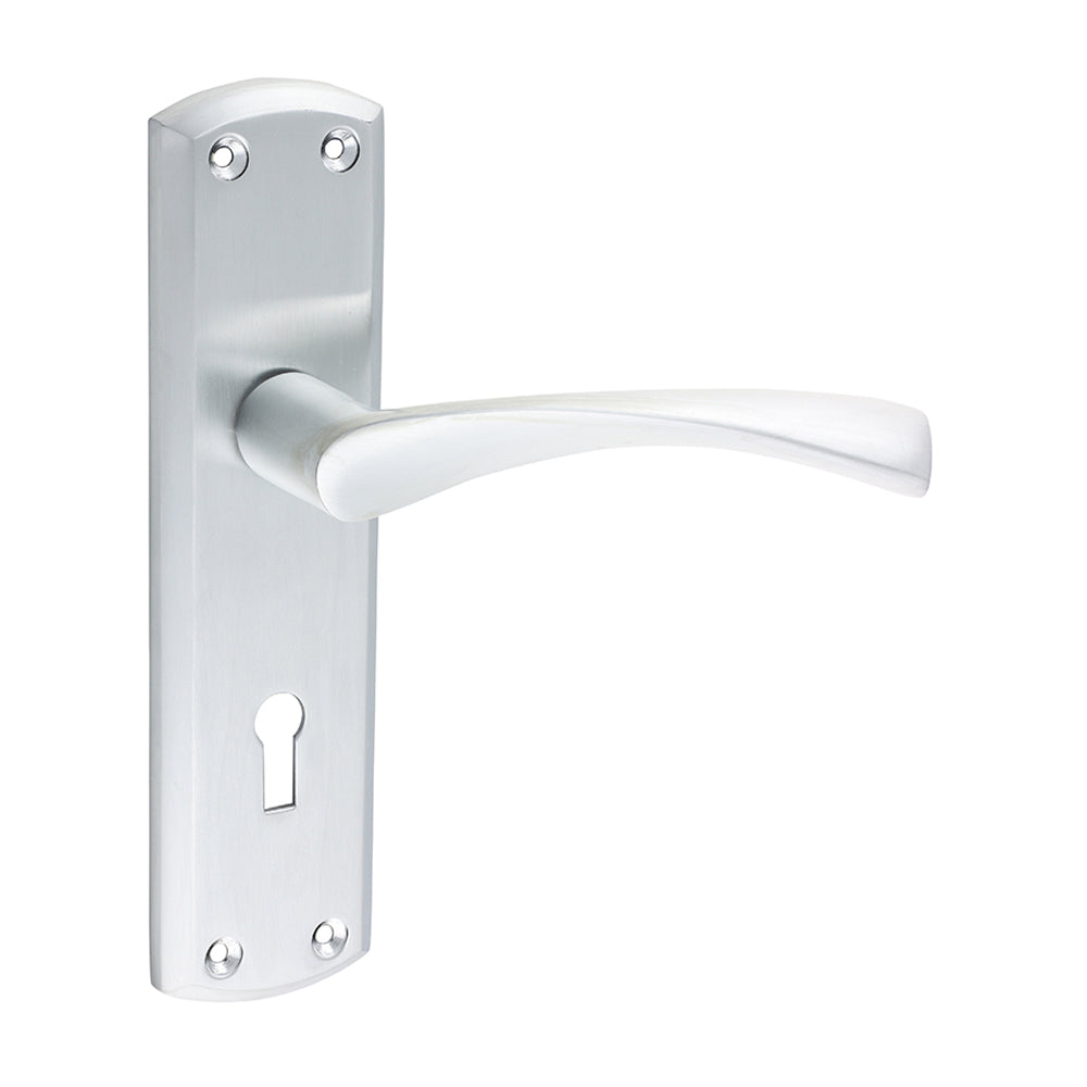 This is an image of Timco - Zeta Lock Handles - Satin Chrome 175 x 45 (1 Pairs Blister Pack) 200048