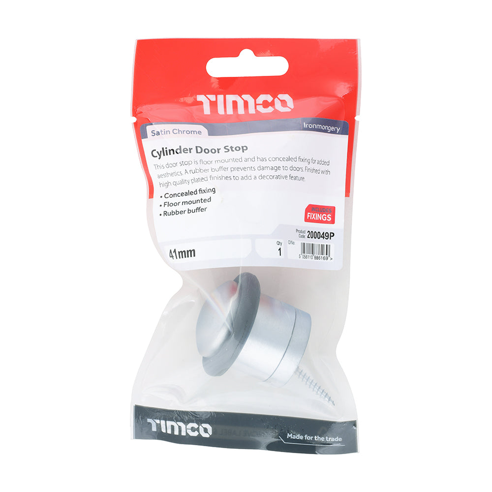 This is an image of Timco - Cylinder Door Stop - Satin Chrome 41mm (1 Each TIMpac) 200049P