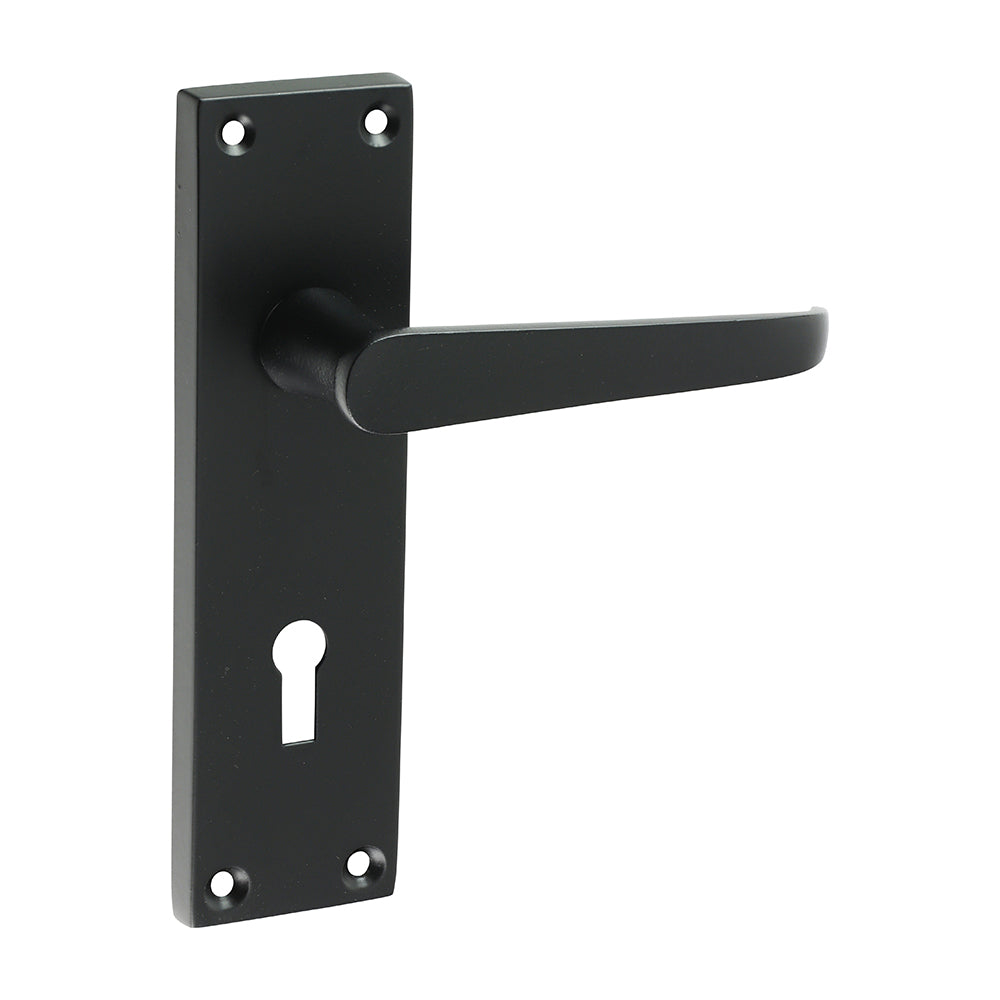 This is an image of Timco - Victorian Straight Lock Handles - Matt Black 152 x 43 (1 Pairs Blister Pack) 200054