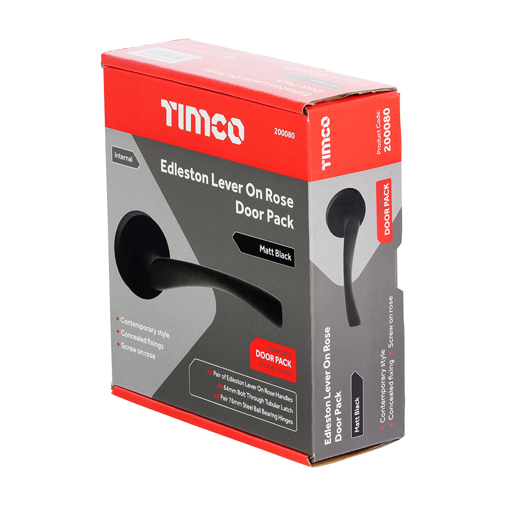 This is an image of Timco - Edleston Lever On Rose Door Pack - Matt Black Mixed (1 Each Box) 200080