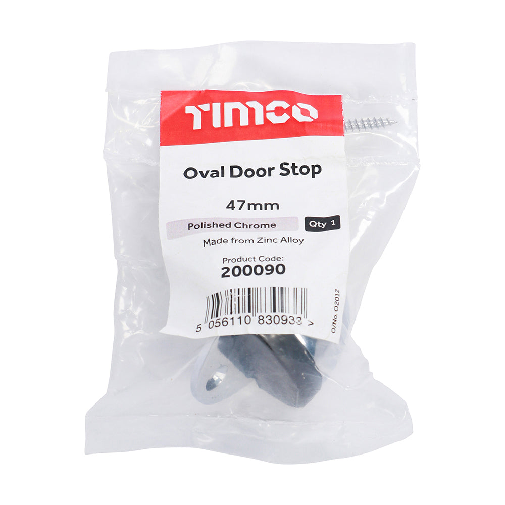 This is an image of Timco - Oval Door Stop - Polished Chrome 47mm (1 Each Bag) 200090