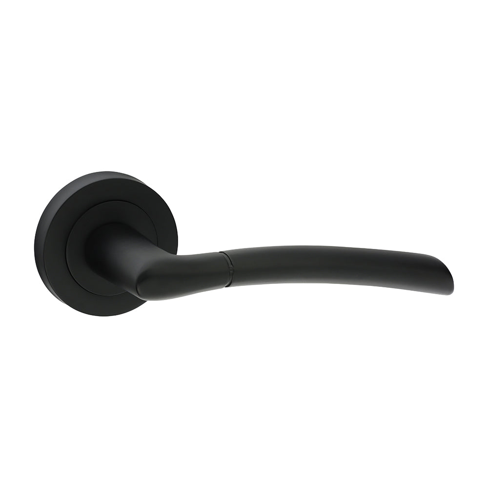 This is an image of Timco - Shavington Lever On Rose Handles - Matt Black 51mm (1 Pairs Blister Pack) 200100