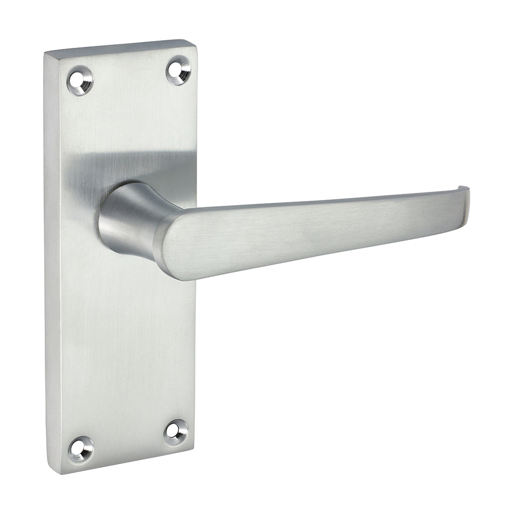 This is an image of Timco - Victorian Straight Latch Handles - Satin Chrome 114 x 42 (1 Pairs Blister Pack) 200102