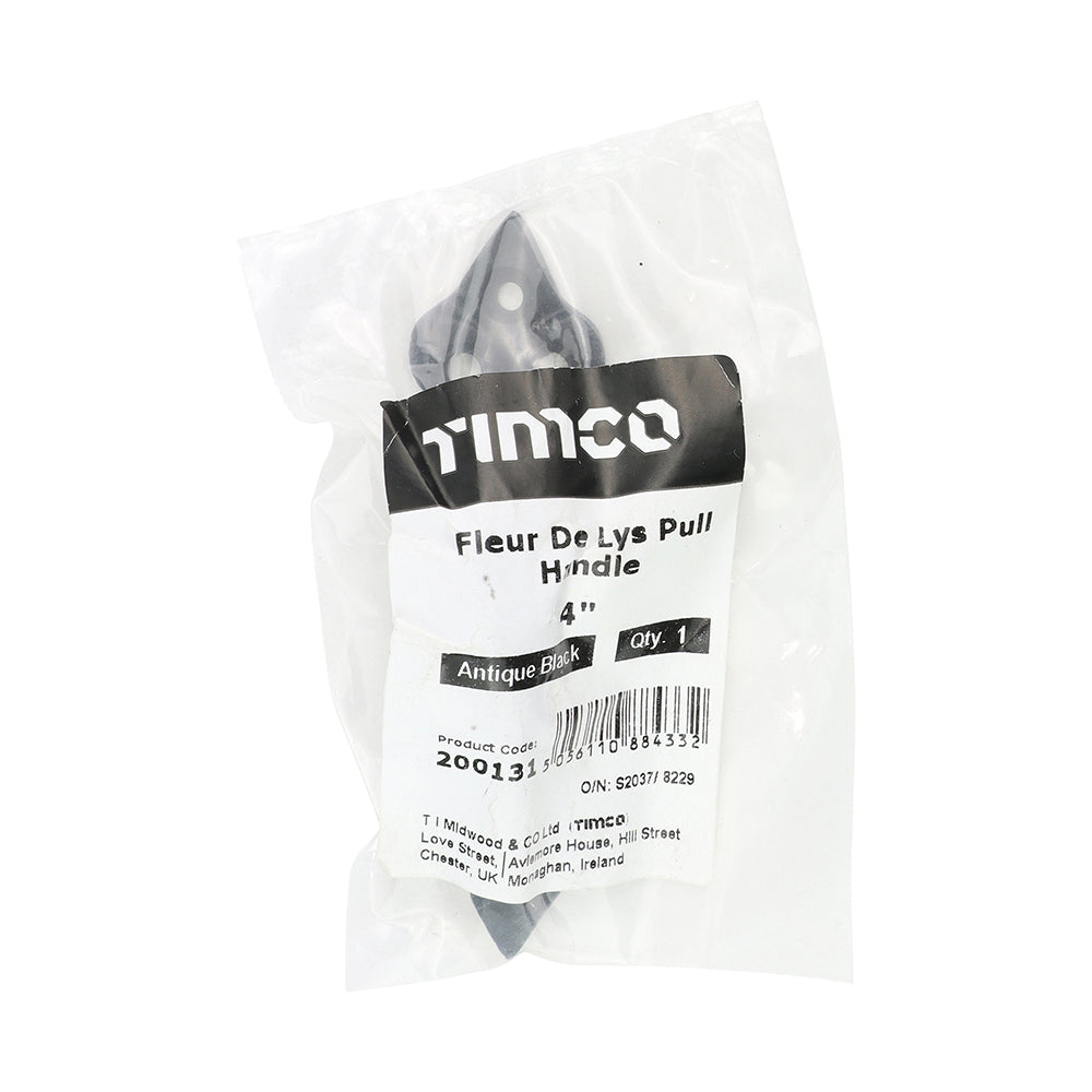This is an image of Timco - Fleur De Lys Pull Handle - Antique Black 4" (1 Each Bag) 200131