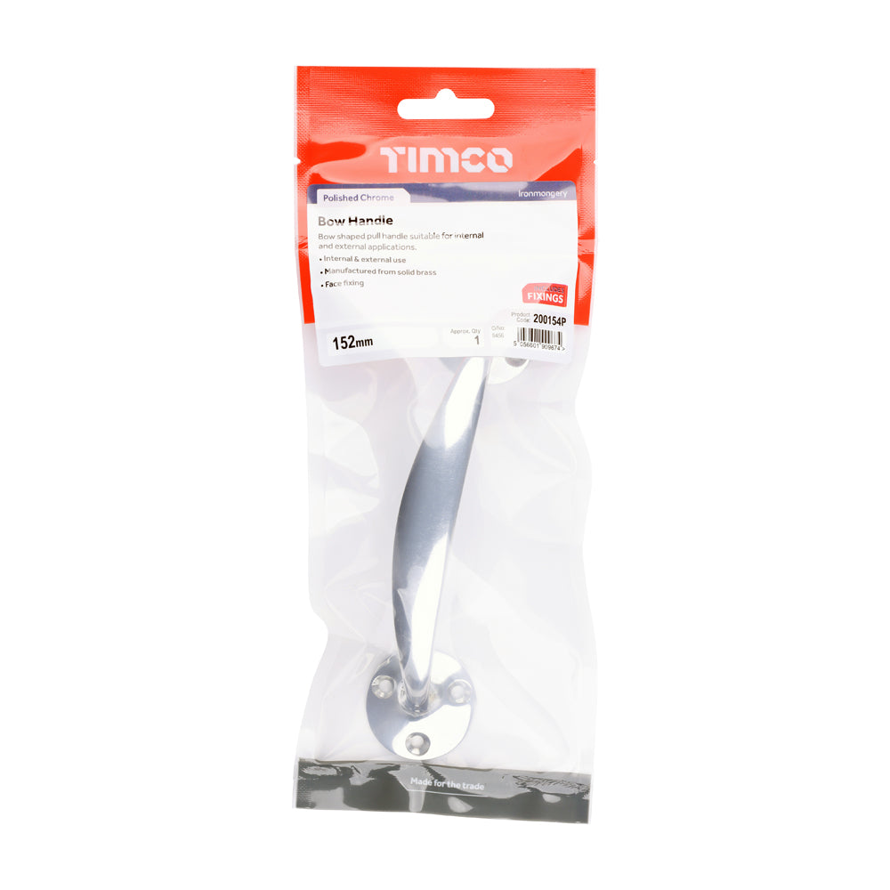 This is an image of Timco - Bow Handle - Polished Chrome 152mm (1 Each TIMpac) 200154P