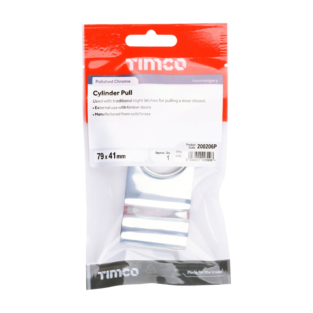 This is an image of Timco - Cylinder Pull - Polished Chrome 79 x 41 (1 Each TIMpac) 200206P