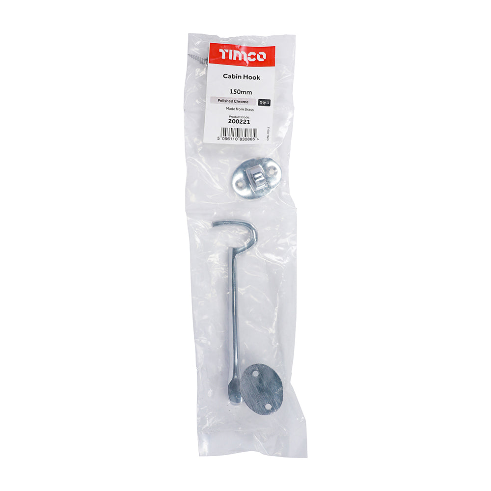 This is an image of Timco - Cabin Hook - Polished Chrome 150mm (1 Each Bag) 200221