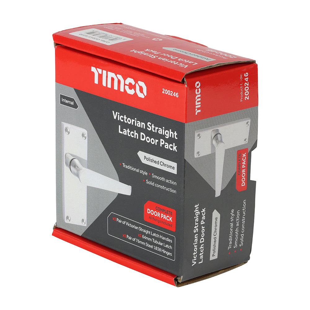 This is an image of Timco - Victorian Straight Latch Door Pack - Polished Chrome Mixed (1 Each Box) 200246