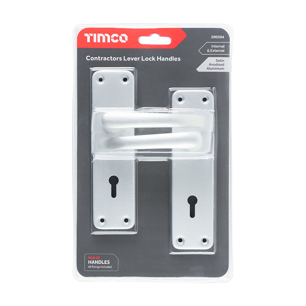 This is an image of Timco - Contractors Lever Lock Handles - Satin Anodised Aluminium 154 x 40 (1 Pairs Blister Pack) 200304