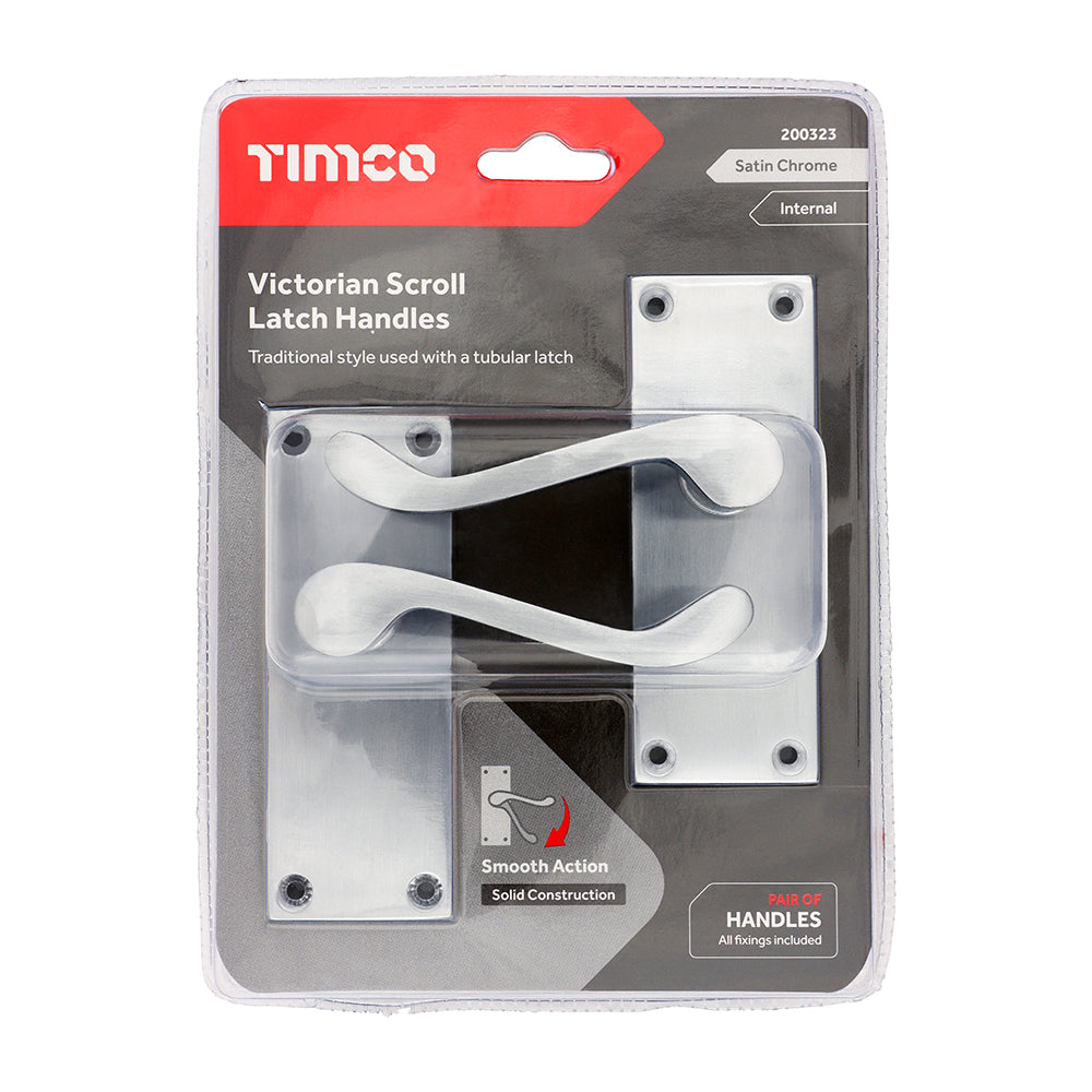 This is an image of Timco - Victorian Scroll Latch Handles - Satin Chrome 114 x 42 (1 Pairs Blister Pack) 200323