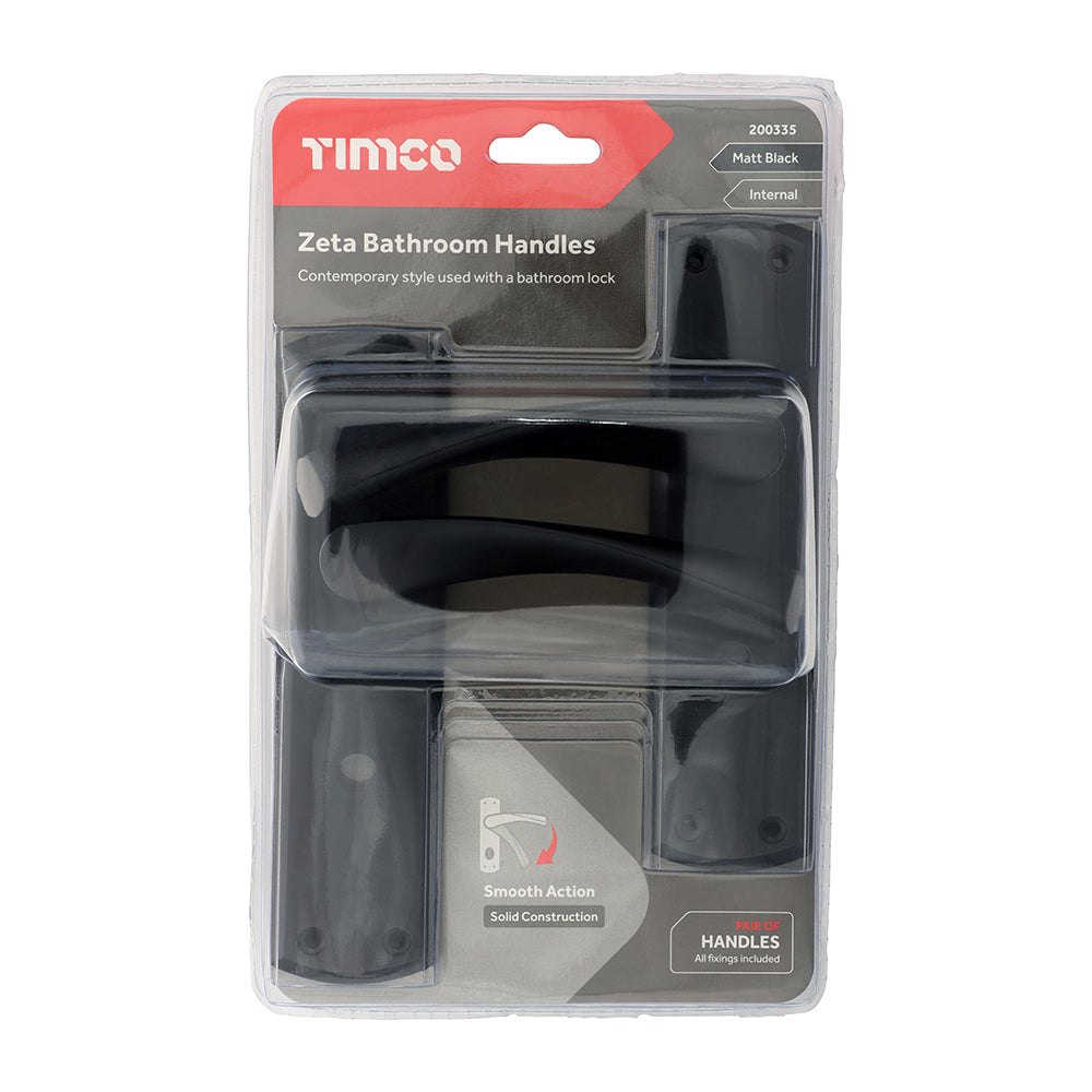 This is an image of Timco - Zeta Bathroom Handles - Matt Black 175 x 45 (1 Pairs Blister Pack) 200335