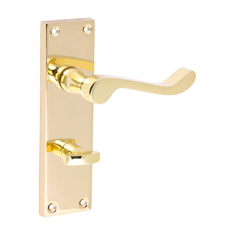 This is an image of Timco - Victorian Scroll Bathroom Handles - Polished Brass 152 x 42 (1 Pairs Blister Pack) 200346