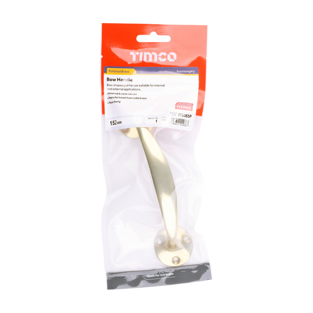 This is an image of Timco - Bow Handle - Polished Brass 152mm (1 Each TIMpac) 200365P