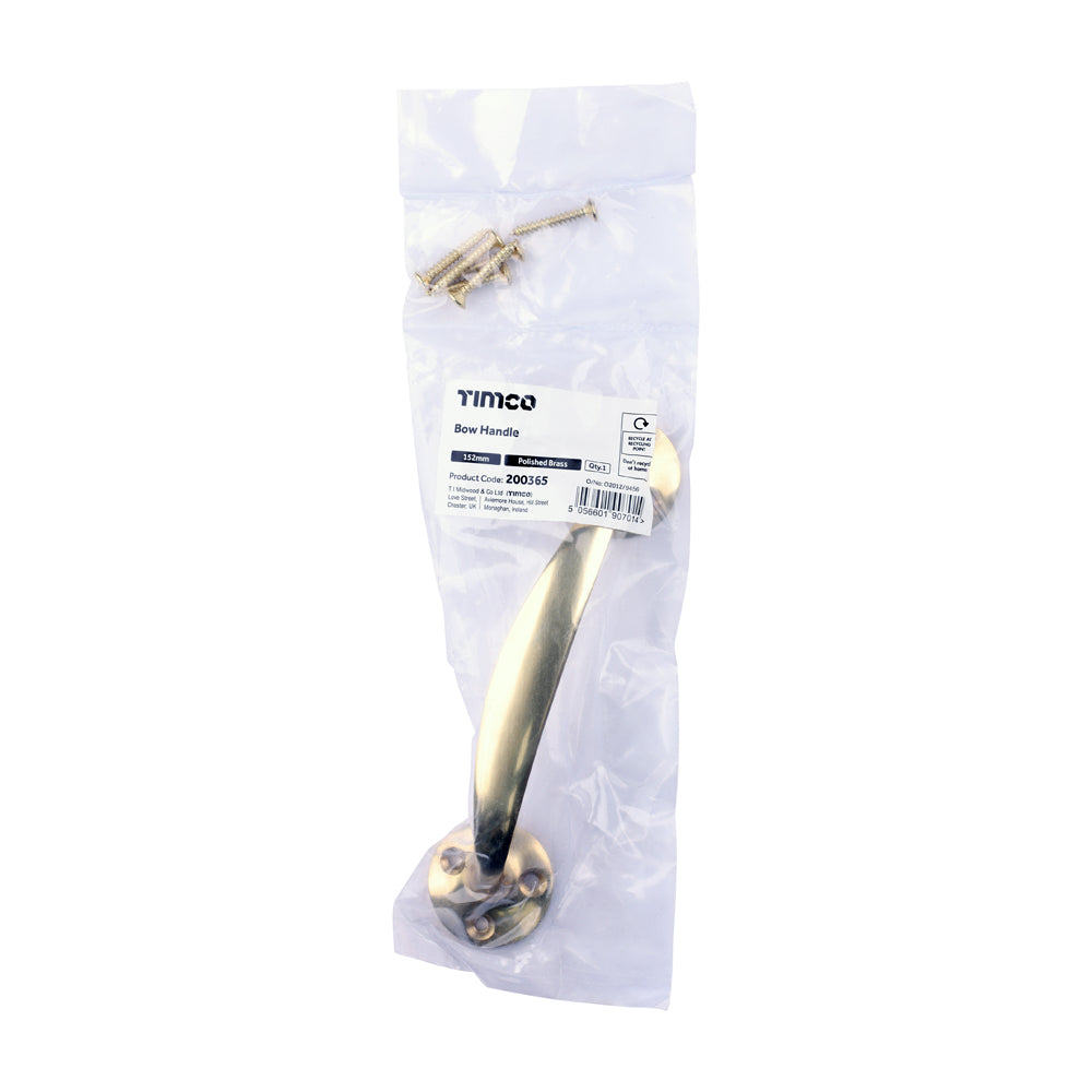 This is an image of Timco - Bow Handle - Polished Brass 152mm (1 Each Bag) 200365