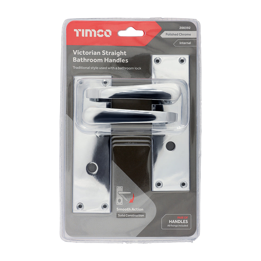 This is an image of Timco - Victorian Straight Bathroom Handles - Polished Chrome 152 x 43 (1 Pairs Blister Pack) 200392