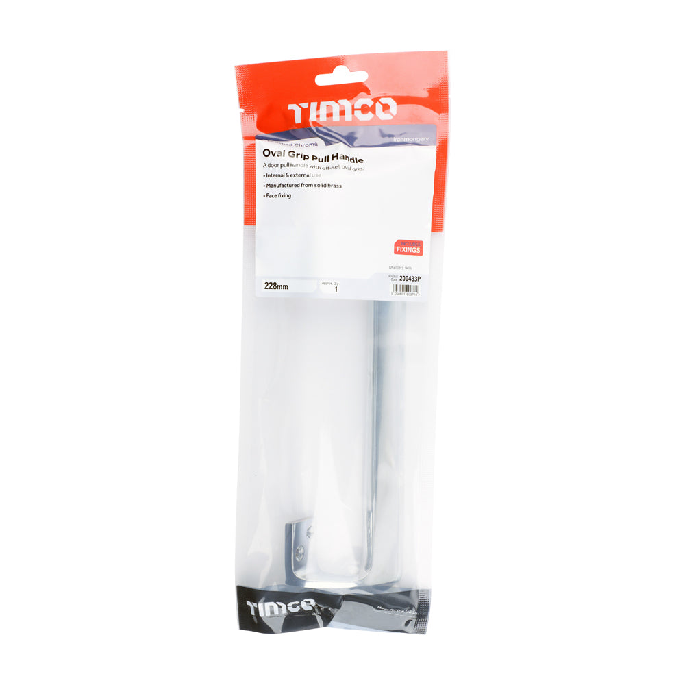 This is an image of Timco - Oval Grip Pull Handle - Polished Chrome 228mm (1 Each TIMbag) 200433P