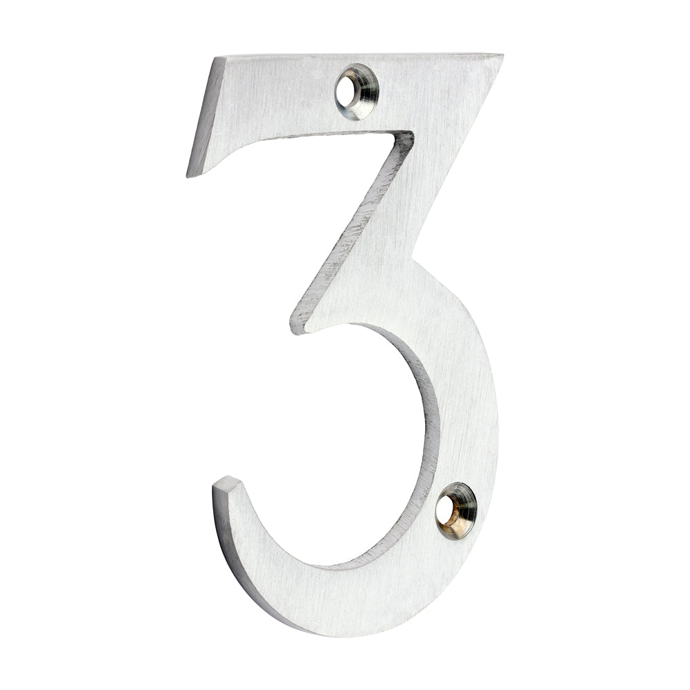 This is an image of Timco - Door Numeral 3 - Satin Chrome 75mm (1 Each TIMpac) 200457P