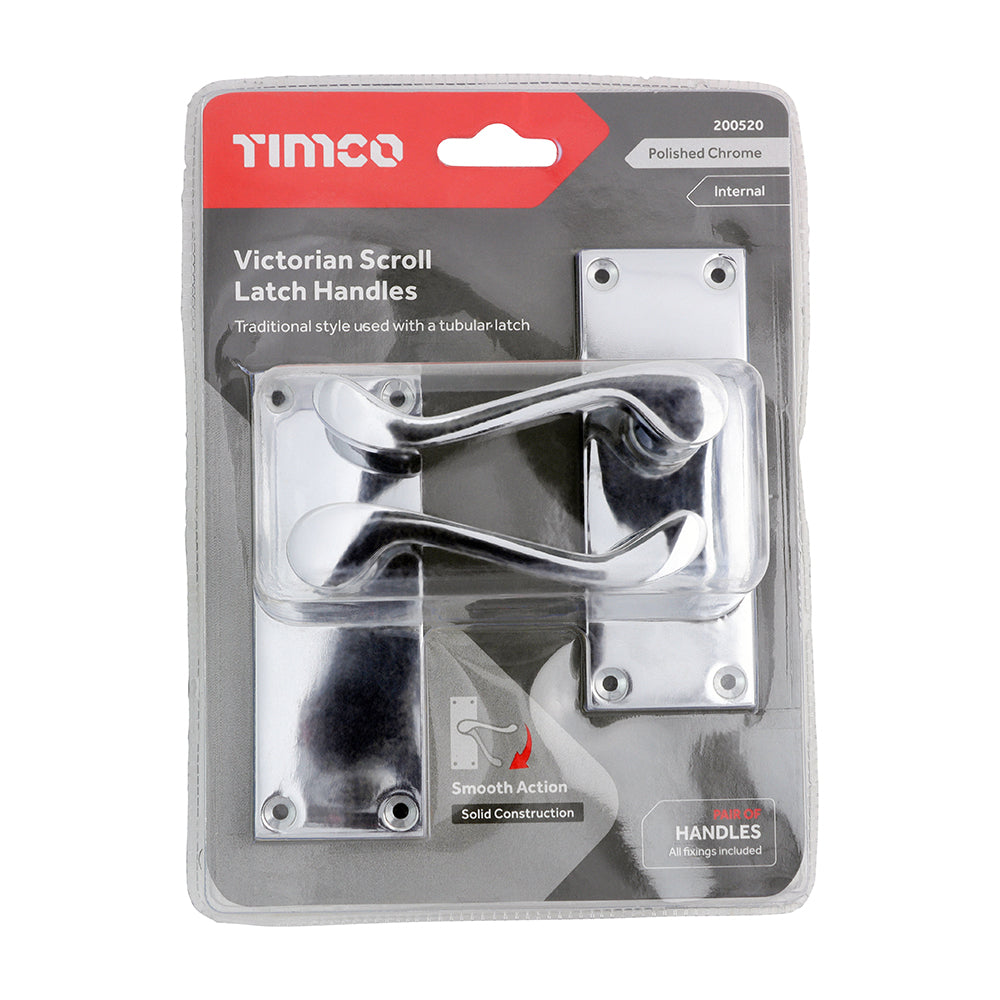 This is an image of Timco - Victorian Scroll Latch Handles - Polished Chrome 114 x 42 (1 Pairs Blister Pack) 200520