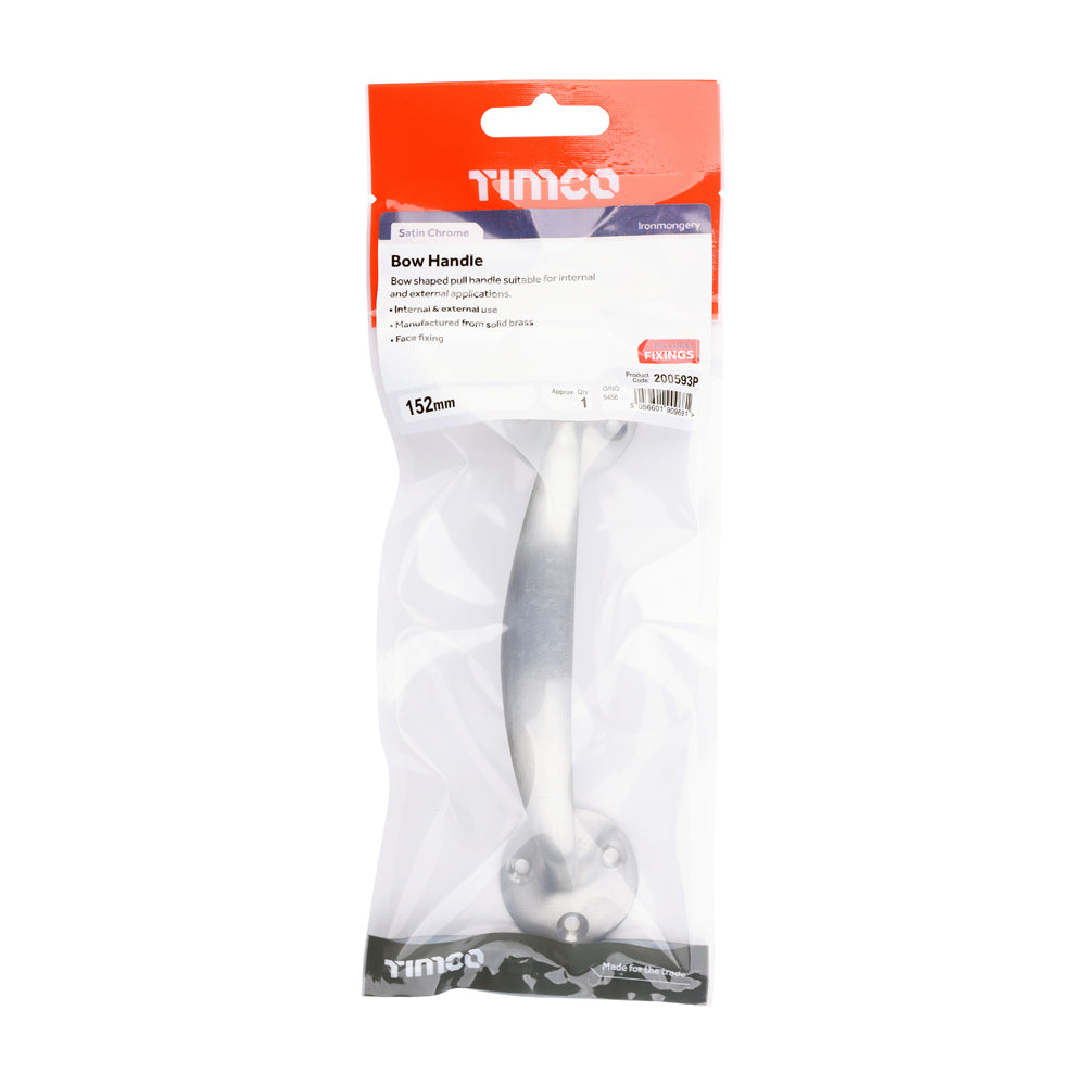 This is an image of Timco - Bow Handle - Satin Chrome 152mm (1 Each TIMpac) 200593P
