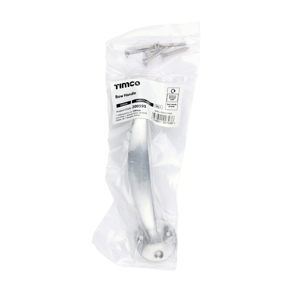 This is an image of Timco - Bow Handle - Satin Chrome 152mm (1 Each Bag) 200593