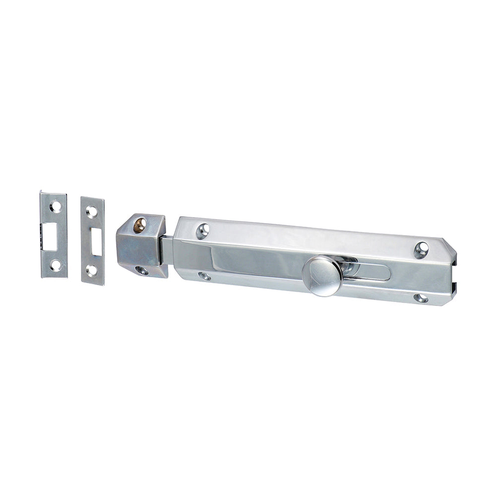 This is an image of Timco - Architectural Flat Section Bolt - Polished Chrome 150 x 35mm (1 Each TIMpac) 200625P