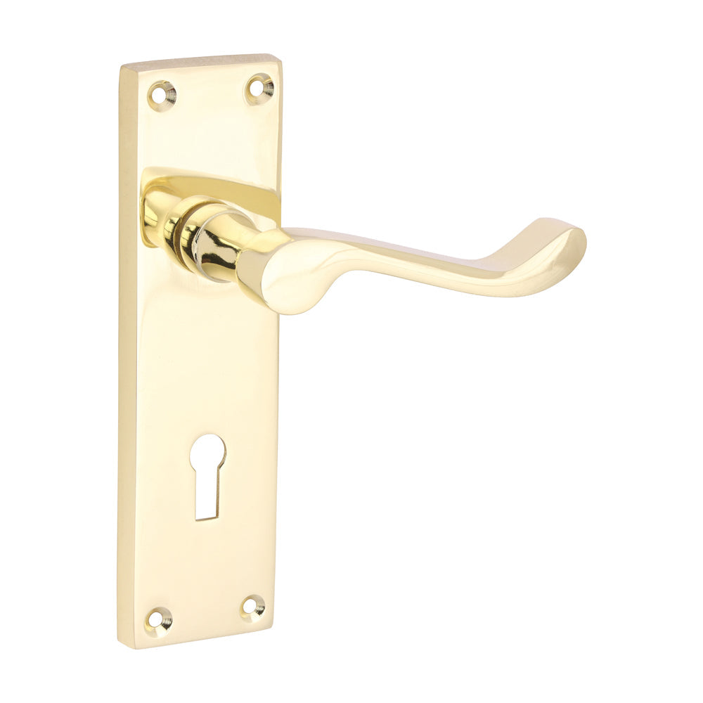 This is an image of Timco - Victorian Scroll Lock Handles - Polished Brass 152 x 42 (1 Pairs Blister Pack) 200671