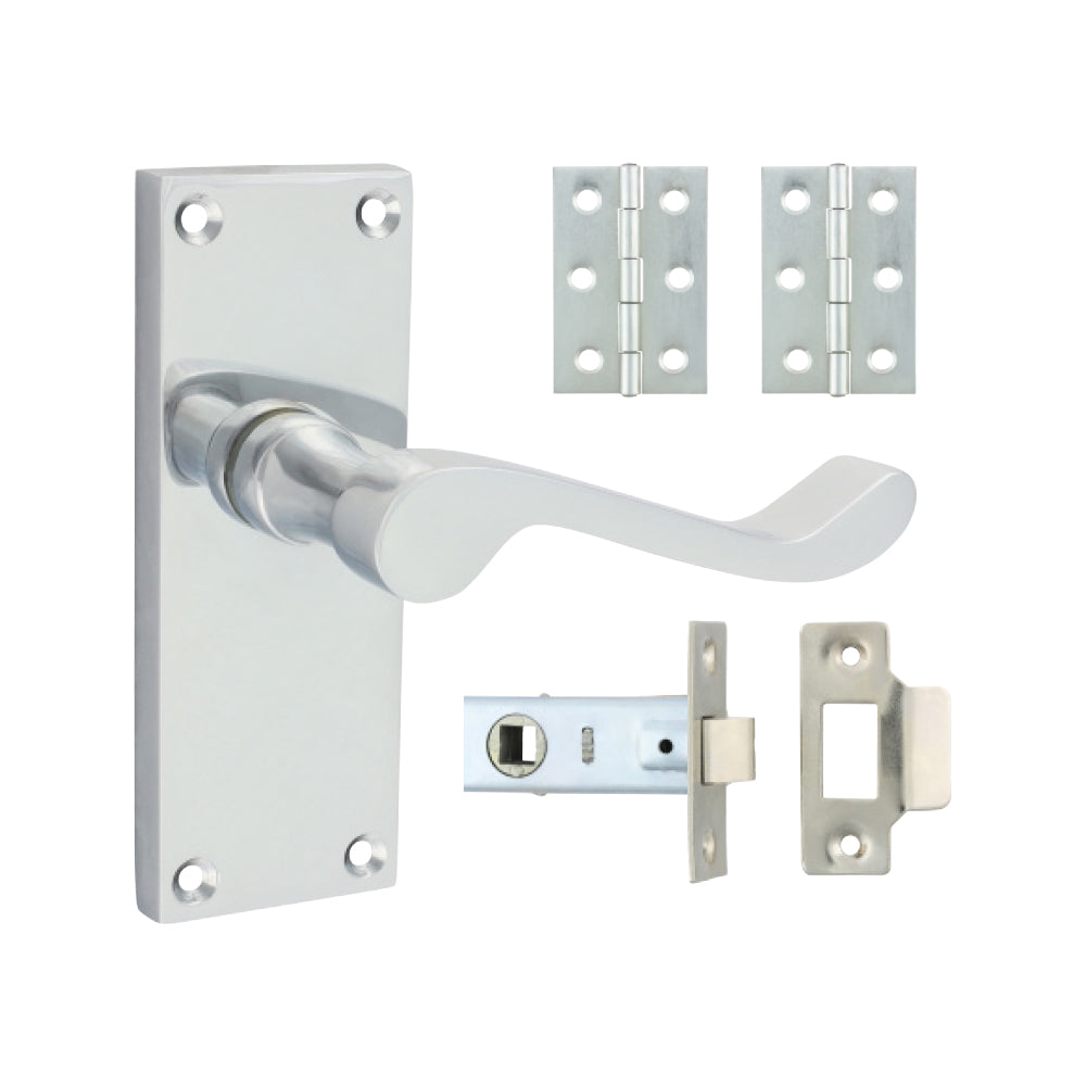 This is an image of Timco - Victorian Scroll Latch Door Pack - Satin Chrome Mixed (1 Each Blister Pack) 200723