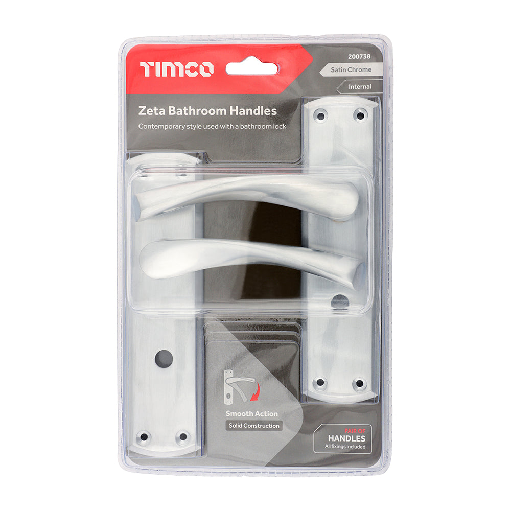 This is an image of Timco - Zeta Bathroom Handles - Satin Chrome 175 x 45 (1 Pairs Blister Pack) 200738
