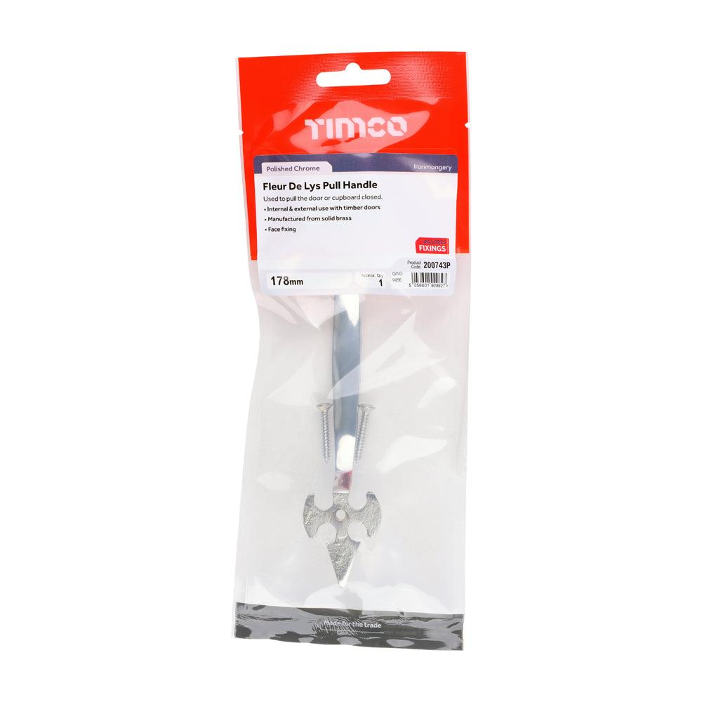 This is an image of Timco - Fleur De Lys Pull Handle - Polished Chrome 178mm (1 Each TIMpac) 200743P