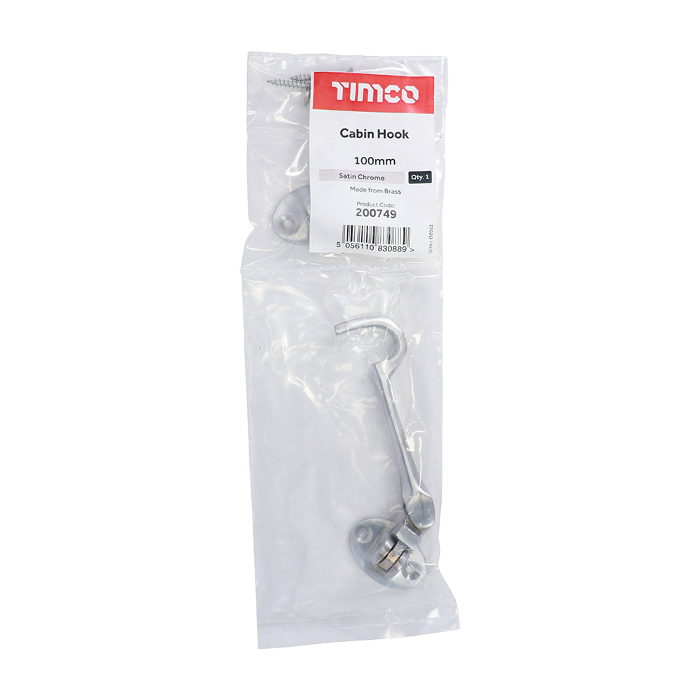 This is an image of Timco - Cabin Hook - Satin Chrome 100mm (1 Each Bag) 200749