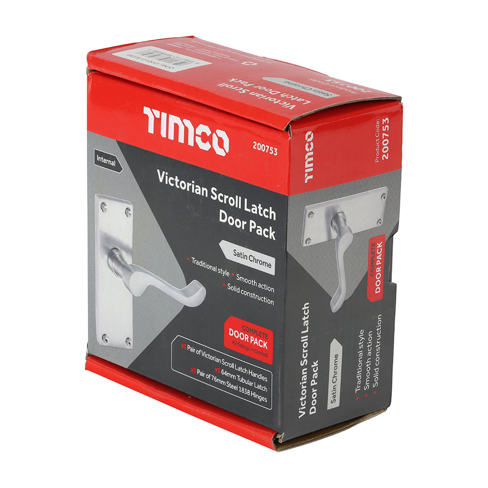 This is an image of Timco - Victorian Scroll Latch Door Pack - Satin Chrome Mixed (1 Each Box) 200753