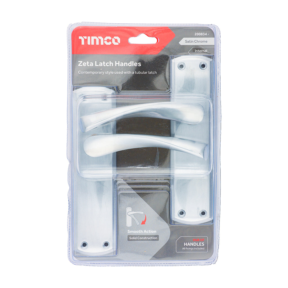 This is an image of Timco - Zeta Latch Handles - Satin Chrome 175 x 45 (1 Pairs Blister Pack) 200834