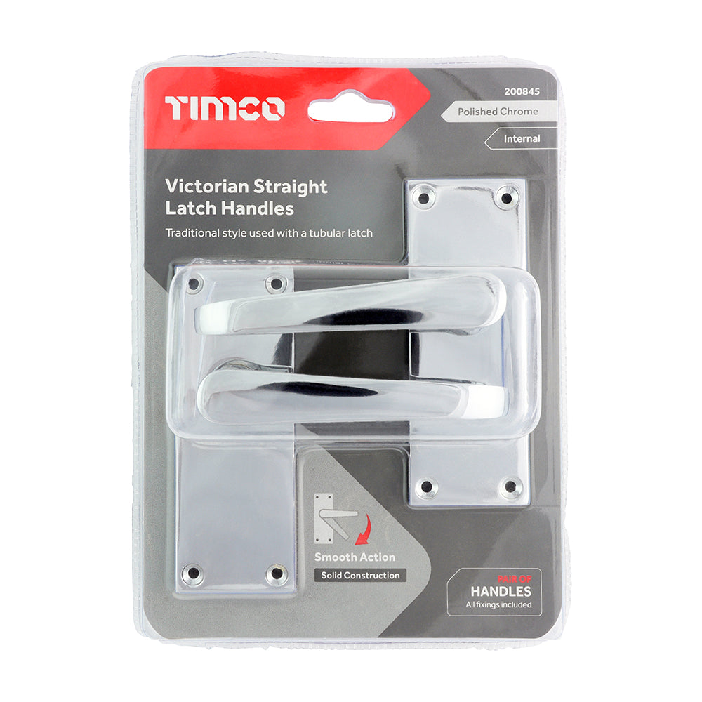 This is an image of Timco - Victorian Straight Latch Handles - Polished Chrome 114 x 42 (1 Pairs Blister Pack) 200845