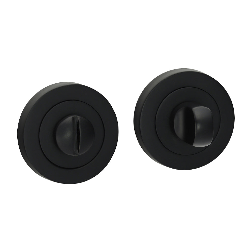 This is an image of Timco - Bathroom Thumb Turn And Release - Matt Black 51mm (1 Pairs Blister Pack) 200850