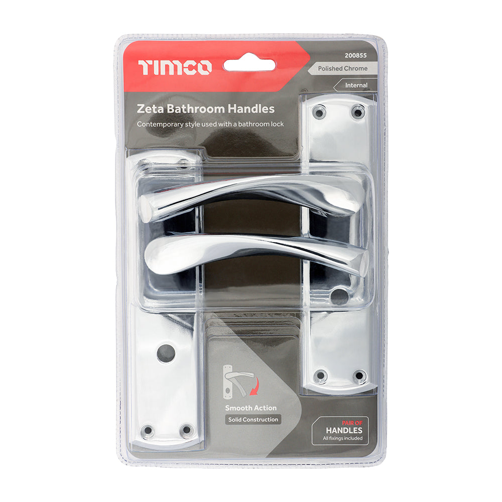 This is an image of Timco - Zeta Bathroom Handles - Polished Chrome 175 x 45 (1 Pairs Blister Pack) 200855