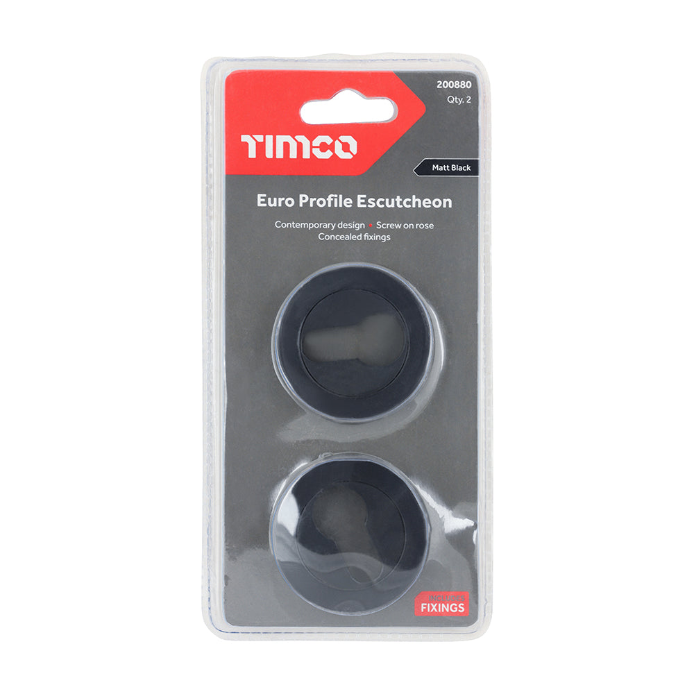 This is an image of Timco - Euro Profile Escutcheon - Matt Black 51mm (1 Pairs Blister Pack) 200880