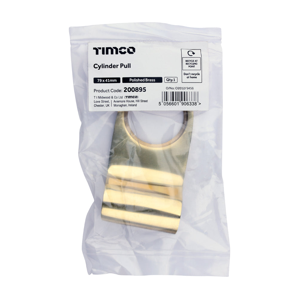 This is an image of Timco - Cylinder Pull - Polished Brass 79 x 41 (1 Each Bag) 200895