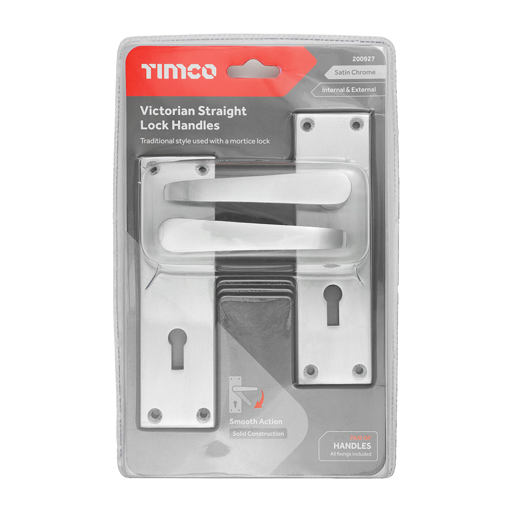 This is an image of Timco - Victorian Straight Lock Handles - Satin Chrome 152 x 43 (1 Pairs Blister Pack) 200927