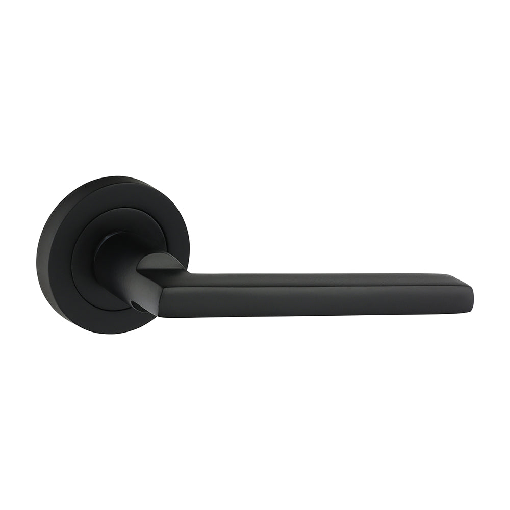 This is an image of Timco - Radmore Lever On Rose Handles - Matt Black 51mm (1 Pairs Blister Pack) 200942