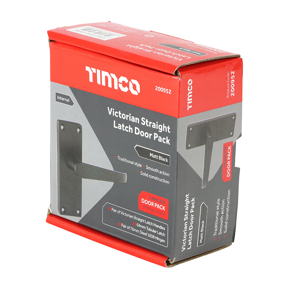 This is an image of Timco - Victorian Straight Latch Door Pack - Matt Black Mixed (1 Each Box) 200952