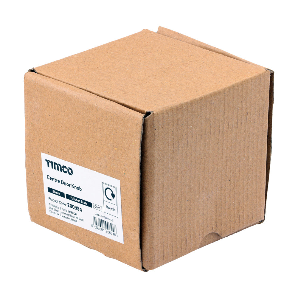 This is an image of Timco - Centre Door Knob - Polished Brass 66mm (1 Each Box) 200954