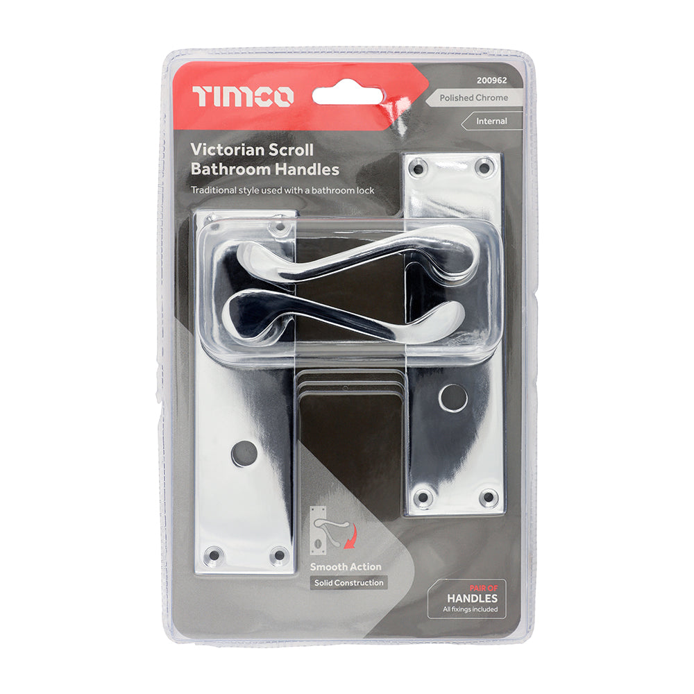 This is an image of Timco - Victorian Scroll Bathroom Handles - Polished Chrome 152 x 42 (1 Pairs Blister Pack) 200962