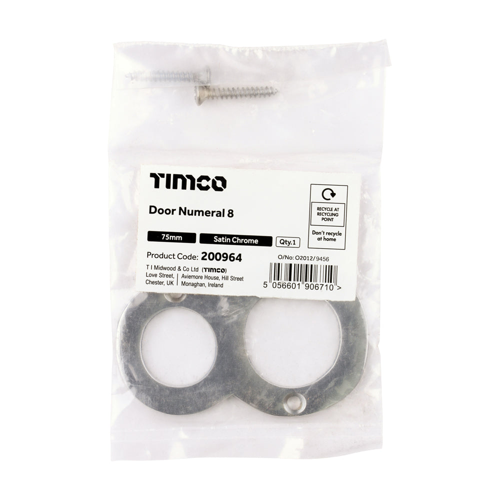 This is an image of Timco - Door Numeral 8 - Satin Chrome 75mm (1 Each Bag) 200964