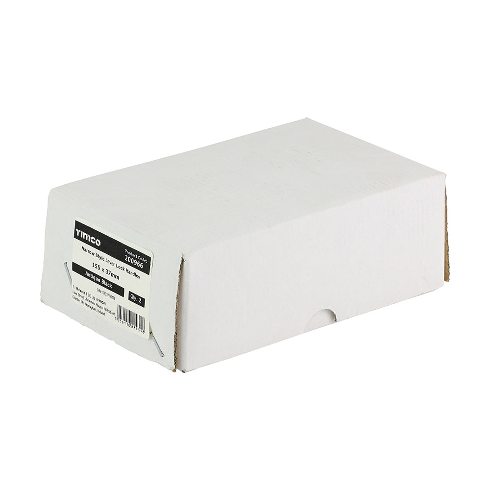 This is an image of Timco - Narrow Style Lever Lock Handles - Antique Black 155 x 37 (1 Pairs Box) 200966