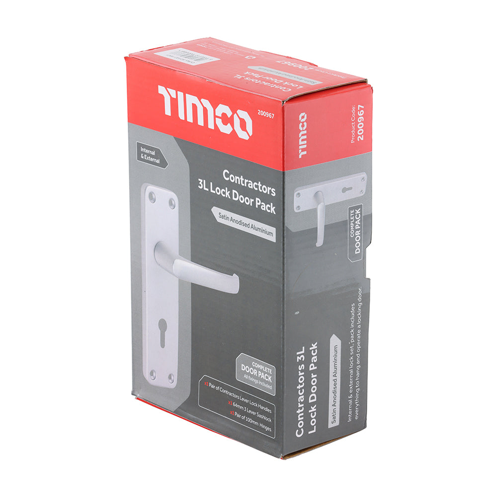 This is an image of Timco - Contractors 3L Lock Door Pack - Satin Anodised Aluminium 154 x 40 (1 Pairs Box) 200967