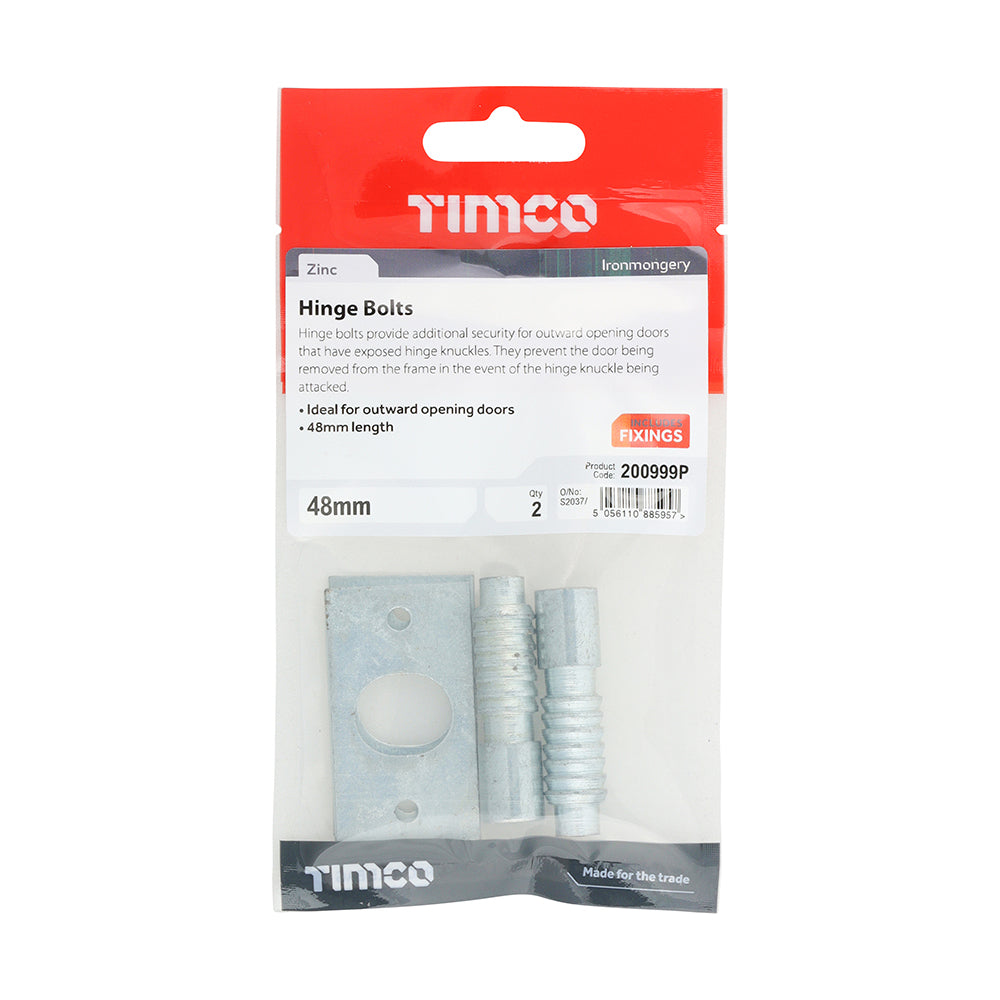 This is an image of Timco - Hinge Bolts - Zinc 48mm (2 Pieces TIMpac) 200999P