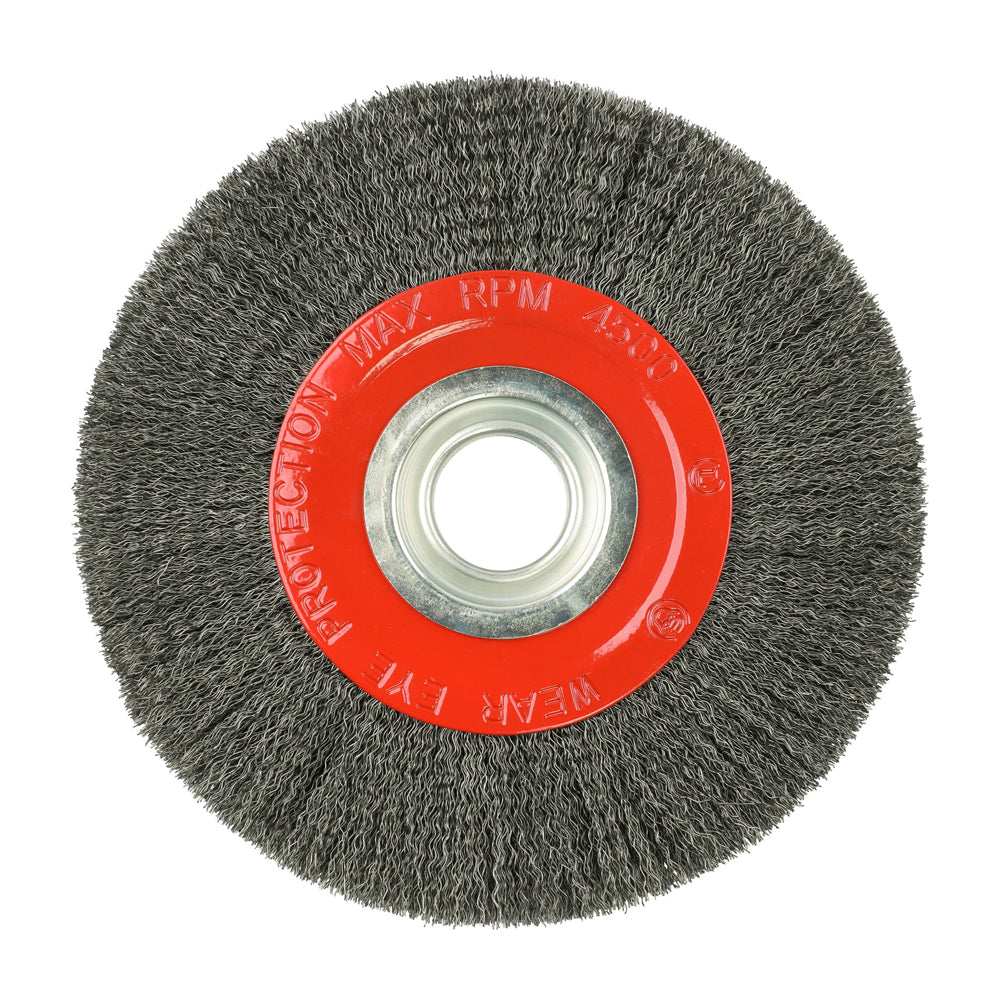 This is an image of Timco - Wheel Brush with Plastic Reducer Set - Crimped Steel Wire 200mm (1 Each Blister Pack) 200HWC