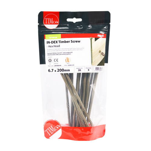 This is an image of Timco - Timber Screws - Hex Head - Exterior - Green 6.7 x 200mm - (20 PCS TIMbag) 200INDEXTB
